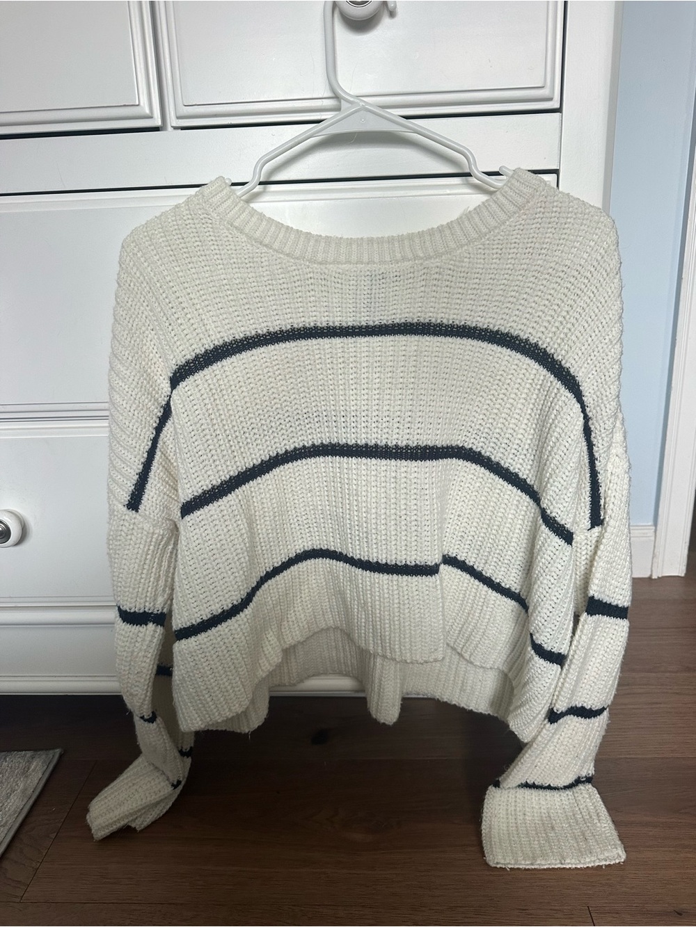 moon & madison Cream Sweater with Navy Stripes - Crewneck